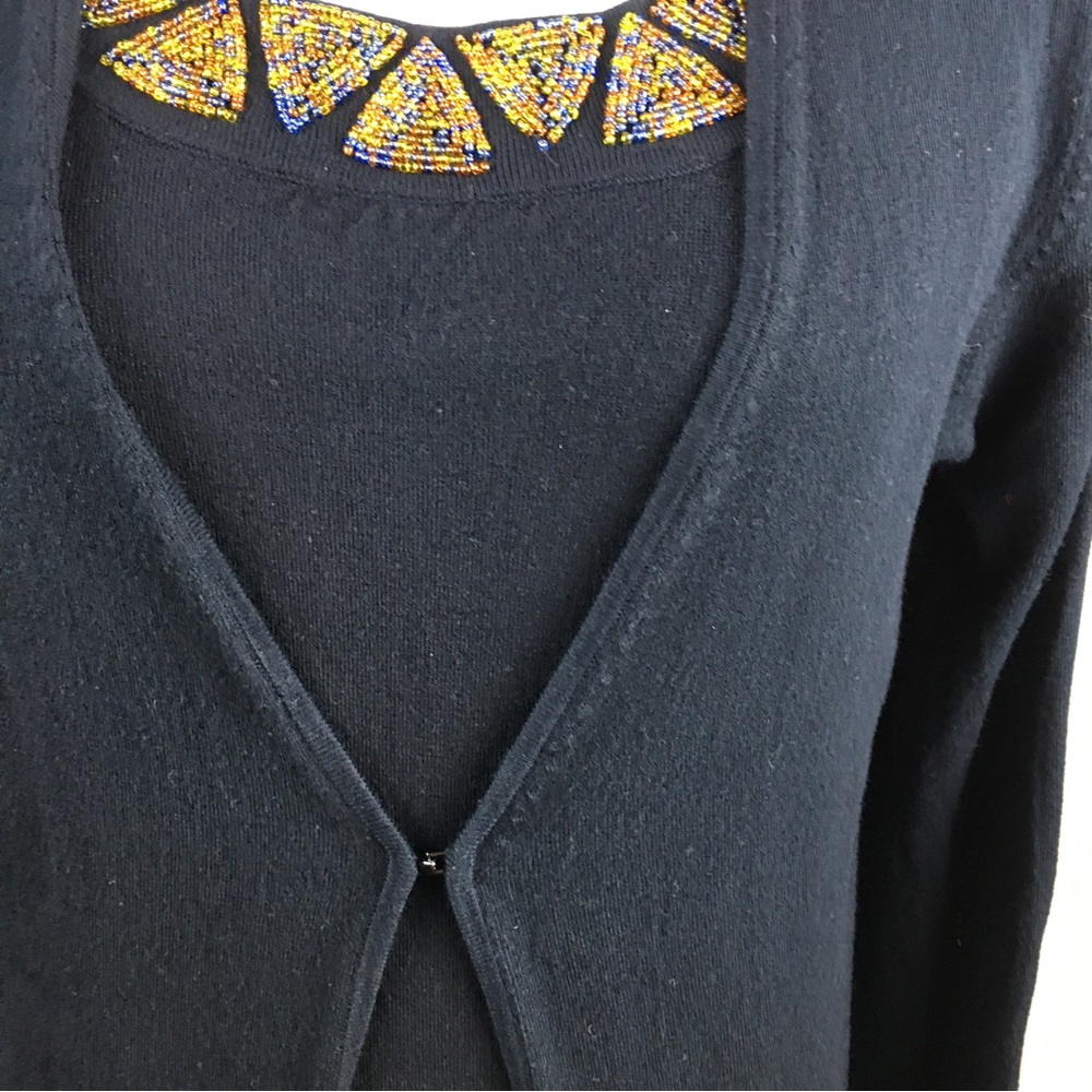 BCBGMAXAZRIA Black Cardigan & Shell Sweater Beaded Diamond Design Size M - Picture 1 of 16